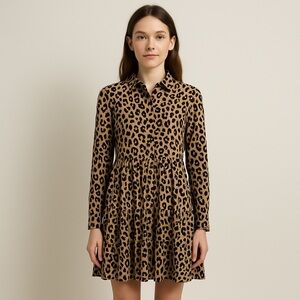 Stradivarius Brown Leopard Long Sleeve Dress
